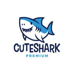 cute shark cartoon logo vector icon illustration