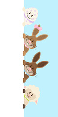 Osterei, 2 Osterhasen Mädchen/Junge & Schaf Banner Vertikal Himmel