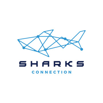 shark connection dots technology logo vector icon illustration