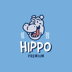 hippo hippopotamus head retro mascot cartoon vector logo icon illustration