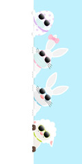 Osterei, 2 Weiße Osterhasen Mädchen/Junge & Schaf Maske Sonnenbrille Banner Vertikal Himmel