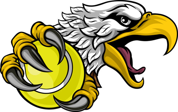 An eagle or hawk tennis ball cartoon sports team mascot