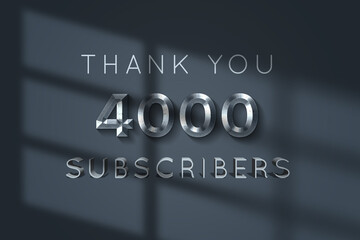 4000 subscribers celebration greeting banner with Grey metal Design