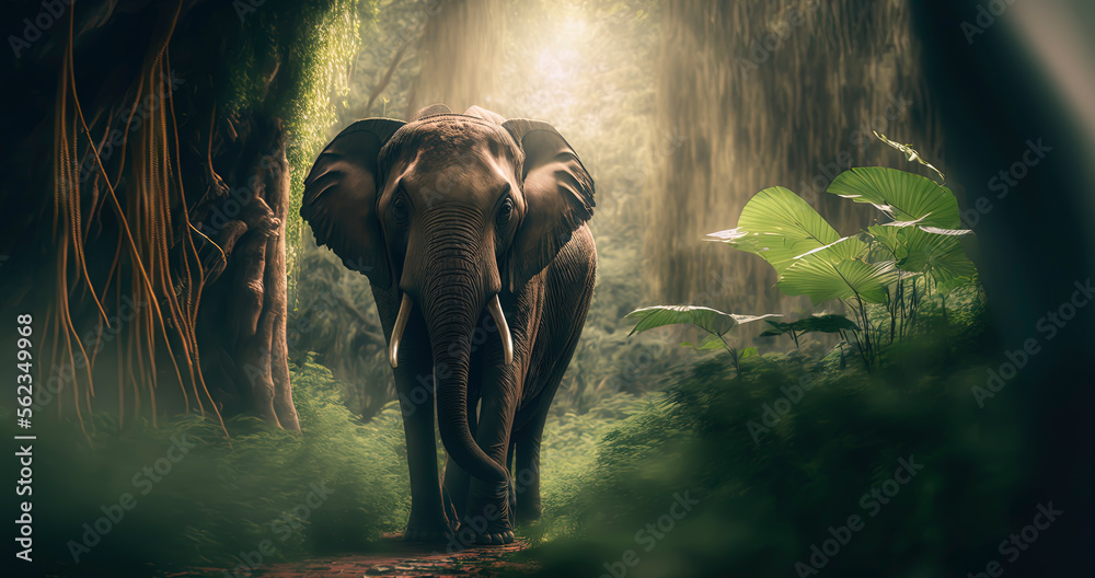 Wall mural beautiful photography of a elephant in a jungle