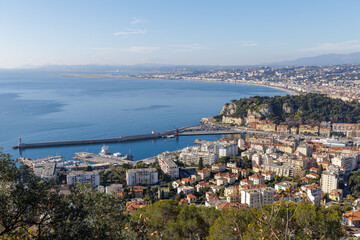 Naklejka na ściany i meble La vue sur port de Nice depuis le Mont Boron, France, Côte d'Azur
