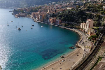 Crédence de cuisine en verre imprimé Villefranche-sur-Mer, Côte d’Azur Vue sur la plage de Villefranche-sur-Mer