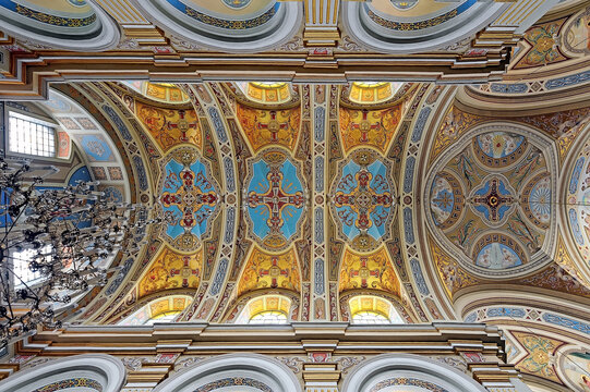 Pattern of the ceiling of St. Josaphat Church of Dominican Convent in Zhovkva, Ukraine
