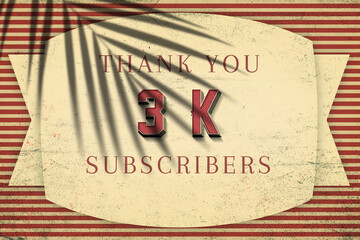 3 K  subscribers celebration greeting banner with Retro Design