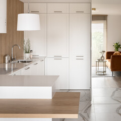 Modern white kitchen with mirror