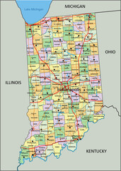 Indiana - Highly detailed editable political map with labeling.
