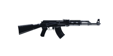 Ak-47 rifle isolated with transparency in solid black material