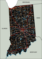 High detailed Indiana road map with labeling. - 562352762