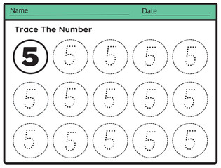 Naklejka premium trace the number Worksheet Writing 5 illustrator vector