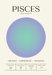 pisces Wall Art, Retro Zodiac Poster, Astrology Digital Download Print, Star Sign Decor, Gradient Aura, Spiritual Vector Art