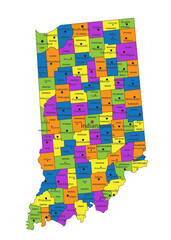 Colorful Indiana political map with clearly labeled, separated layers. Vector illustration. - obrazy, fototapety, plakaty
