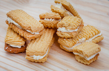 homemade custard shortbread biscuits, South African favorite on rustic wooden surface