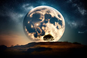 Cercles muraux Pleine Lune arbre Full moon over a lanscape, Generative AI