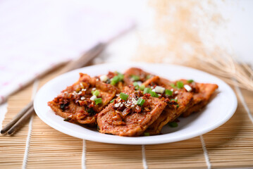 Spicy braised tofu (Dubu Jorim), Korean side dish