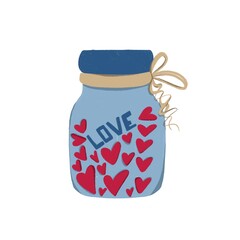 Cute glass jar with hearts inside