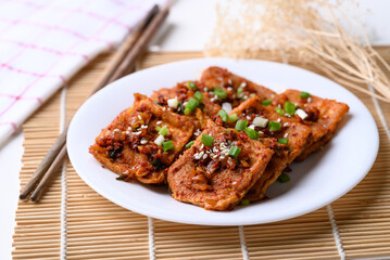 Spicy braised tofu (Dubu Jorim), Korean side dish