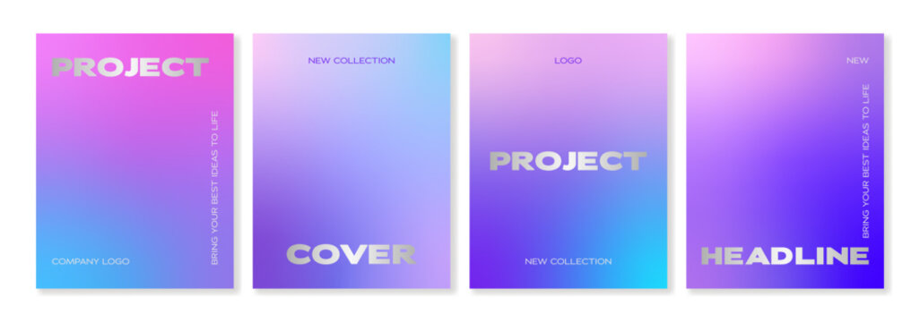 Set of cover templates in cold colors gradient backgrounds. For brochures, booklets, banners, posters, business cards, social media and other projects.