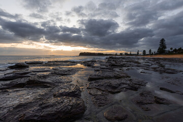 Rocky formation on Collaroy Beach coastline, Sydney, Australia.