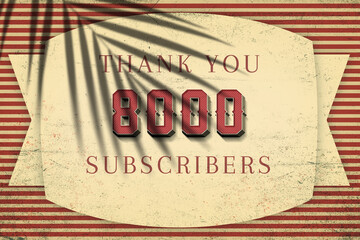8000 subscribers celebration greeting banner with Retro Design