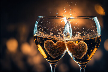 two champagne, heart