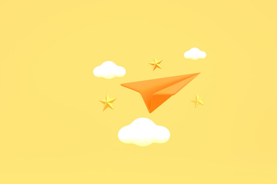 paper airplane with clouds Concept Online social network.