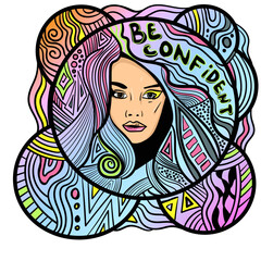 girl with ornament and phrase "Be confident"