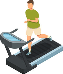 isometric man running on a treadmill, vector illustration