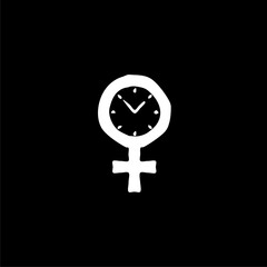  Menopause Pink Icon with Clock isolated on black background.