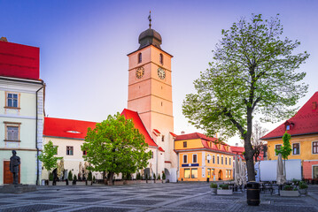 Obraz premium Sibiu, Romania. Council Tower, scenic Transylvania, travel destination.