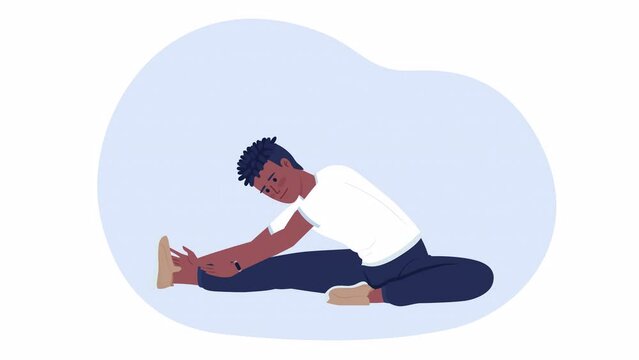 Animated warmup before exercising. Muscular flexibility. Looped flat 2D character HD video footage. Color isolated animation on white background with alpha channel transparency for web, social media