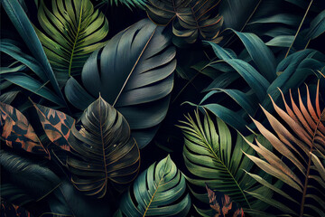 Tropical green palm leaves, floral pattern background