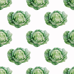 head of cabbage. watercolor  illustration. seamless pattern 