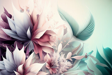 Pastel colored flowers background. Floral pattern. Colorful blooming flowers. Created with generative ai