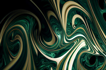 Obraz premium Liquid abstract green and gold marble texture painting, alcohol ink background