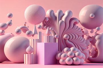 Abstract podium scene with geometric forms in pink color for product presentation, mockup, show product