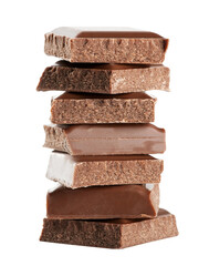 Chocolate pieces isolated on transparent background. PNG format	
