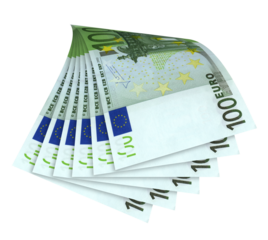 Banknotes of euro money isolated on a transparent background