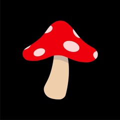 Mushroom Champignon isolated vector on black background icon.