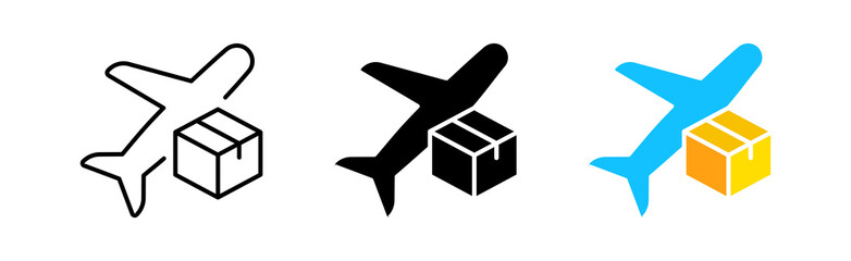 Air delivery icons set. Parcel, recipient, box, world, goods, services, transportation, sending, reliability, service, waiting, delivery date. truck concept. vector line icon in different styles