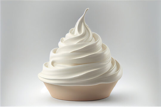 Whipped cream in a bowl, isolated on white background, smooth and creamy, generative ai