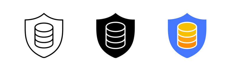 Reliability investment icons set. Shield, money, coins, investment, earnings, work, contract, credit, services. Business concept. Vector line icon in different styles