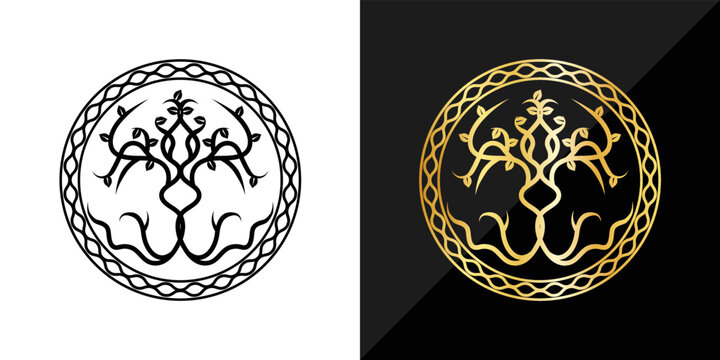 Yggdrasil Tree of Life, Scandinavian, Celtic symbol, ornamental design. Yggdrasil is a symbol of Scandinavian mythology. Geometric logo