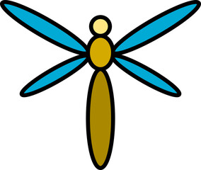 Cute dragonfly bug insect drawing doodle icon PNG.