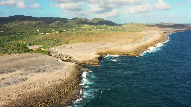 Aerial view of the raw Caribbean ocean coast