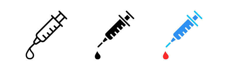 Prick icons set. Medicines, vaccination, hospital, immunity, safety, virus, doctor, treatment, referral, prescription, treatment plan. health concept. vector line icon in different styles