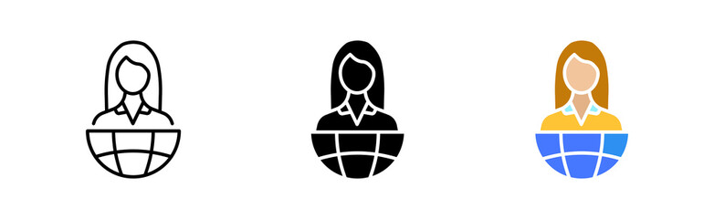 Announcer icon set. World, correspondent, community, news, line, hiring, people, vector, warning, support, job, teamwork. media concept. Vector line icon in different styles